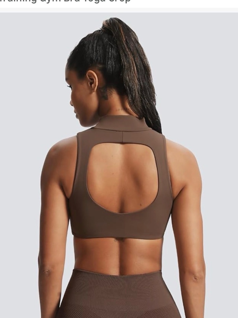 🤎 AOXJOX Kim Cutout High Neck Sports Bra | Medium | Fudge Coffee 🤎